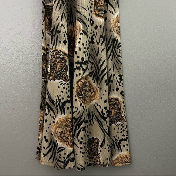 Vintage La Fete Ribbed Button Front Midi Dress Lion Tiger Animal Print Size M - Picture 7 of 8